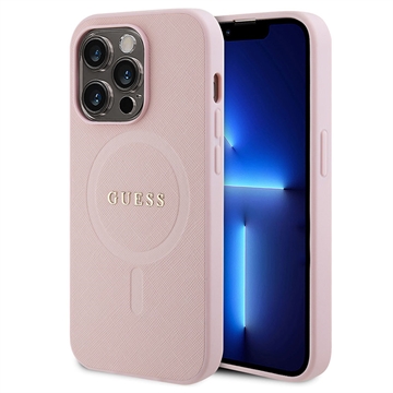 iPhone 15 Pro Guess Saffiano Hybrid-deksel - MagSafe Kompatibel - Rosa