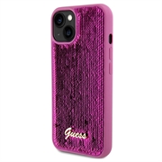 iPhone 15 Guess Sequin Script Logo Deksel - Magenta