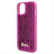 iPhone 15 Guess Sequin Script Logo Deksel - Magenta