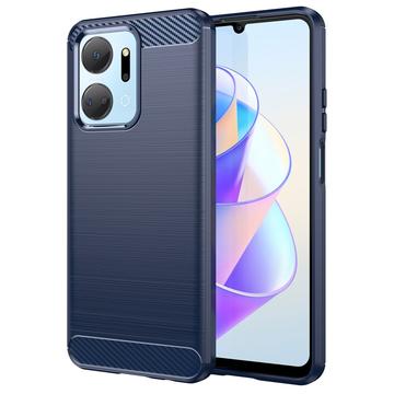 Honor X7a Børstet TPU Deksel - Karbonfiber - Blå