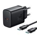 JOYROOM JR-TCF11 25 W hurtigvegglader med USB-C til USB-C 60 W 1 m kabel, EU-kontakt - svart