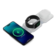 Ksix 3-i-1 sammenleggbar trådløs lader 15W - iPhone, Apple Watch, AirPods - Hvit