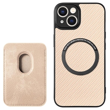 iPhone 15 Magnetisk Deksel med Kortlomme - Karbonfiber - Khaki