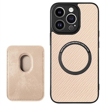 iPhone 15 Pro Magnetisk Deksel med Kortlomme - Karbonfiber - Khaki