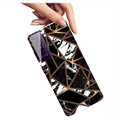 Marble Pattern Electroplated IMD Samsung Galaxy S21 FE 5G TPU-deksel - Svart