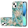 iPhone 15 Plus Marble Pattern IMD TPU-deksel med Ringholder - Grønn