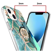 iPhone 15 Plus Marble Pattern IMD TPU-deksel med Ringholder - Grønn