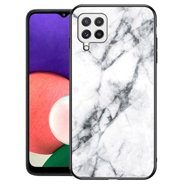 Marble Series Samsung Galaxy A22 4G Herdet Glass Deksel - Hvit