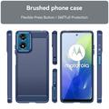 Motorola Moto G04/G24 Børstet TPU Deksel - Karbonfiber - Blå