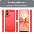 Motorola Moto G04/G24 Børstet TPU Deksel - Karbonfiber - Rød