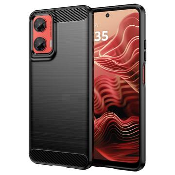 Motorola Moto G35 Børstet TPU Deksel - Karbonfiber - Svart