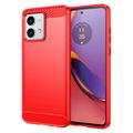 Motorola Moto G84 Børstet TPU Deksel - Karbonfiber - Rød