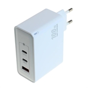 OTB USB GaN-lader 100W - 2 x USB-C og 1 x USB-A, hurtiglading med strømtilførsel - hvit