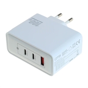 OTB USB GaN-lader 100W - 2 x USB-C og 1 x USB-A, hurtiglading med strømtilførsel - hvit