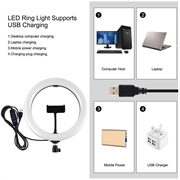 PULUZ PKT3069B 1.1m stativfeste + 10.2" 26cm dimbar USB LED-ringlys med to fargetemperaturer Selfie-fotografering Video Fill Light med telefonklemme og Selfie-fjernkontroll