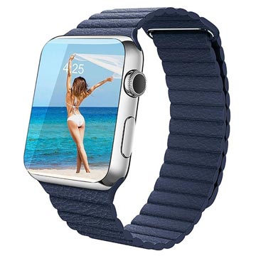 Apple Watch Series Ultra 2/Ultra/9/8/SE (2022)/7/SE/6/5/4/3/2/1 Premium Lær Klokkereim - 49mm/45mm/44mm/42mm - Blå