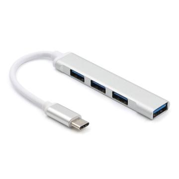 Premium USB-C-hub med 4 x USB-A-porter - Aluminium - Sølv