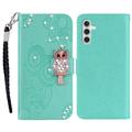 Samsung Galaxy A15 Ugle Rhinestone Lommebok-deksel med rhinestone - Cyan