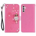 Samsung Galaxy A15 Uggle Rhinestone Lommebok-deksel - Varm Rosa