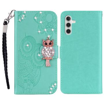 Samsung Galaxy A25 Ugle Rhinestone Lommebok-deksel med rhinestone - Cyan