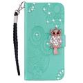 Samsung Galaxy A35 Ugle Rhinestone Lommebok-deksel med rhinestone - Cyan