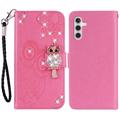 Samsung Galaxy A35 Uggle Rhinestone Lommebok-deksel - Varm Rosa