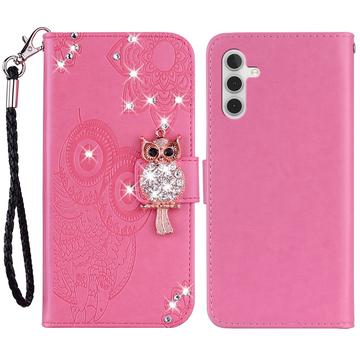 Samsung Galaxy A35 Uggle Rhinestone Lommebok-deksel - Varm Rosa