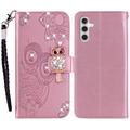 Samsung Galaxy A35 Ugle Rhinestone Lommebok-deksel - Rose Gold