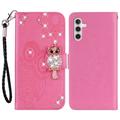 Samsung Galaxy A54 5G Uggle Rhinestone Lommebok-deksel - Varm Rosa