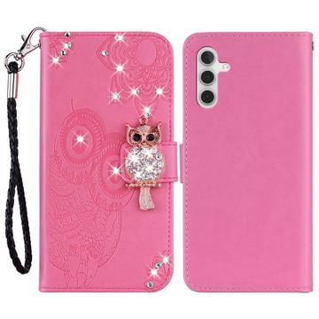 Samsung Galaxy A54 5G Uggle Rhinestone Lommebok-deksel - Varm Rosa