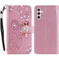 Samsung Galaxy A54 5G Ugle Rhinestone Lommebok-deksel - Rose Gold