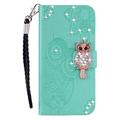 Samsung Galaxy S23 FE Ugle Rhinestone Lommebok-deksel med rhinestone - Cyan