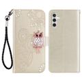 Samsung Galaxy S23 FE Ugle Rhinestone Lommebok-deksel - gull