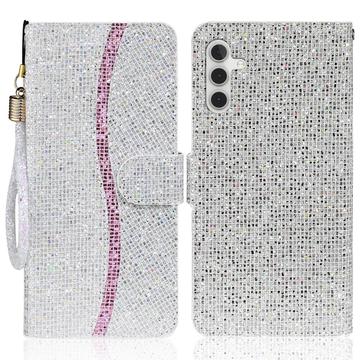 Samsung Galaxy S24 FE Stilig glitter lommebokveske - Sølv