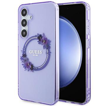 Samsung Galaxy S24 Guess IML Flowers Wreath-deksel - MagSafe-kompatibelt - Lilla