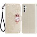 Samsung Galaxy S24 Ugle Rhinestone Lommebok-deksel - gull