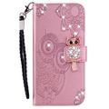 Samsung Galaxy S24 Ugle Rhinestone Lommebok-deksel - Rose Gold