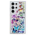 Samsung Galaxy S24 Ultra Butterfly TPU-deksel med ringholder - fargerik