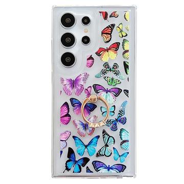 Samsung Galaxy S24 Ultra Butterfly TPU-deksel med ringholder - fargerik