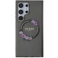 Samsung Galaxy S24 Ultra Guess IML Flowers Wreath-deksel - MagSafe-kompatibelt - Svart