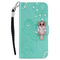 Samsung Galaxy S24 Ultra Ugle Rhinestone Lommebok-deksel med rhinestone - Cyan