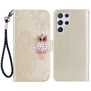 Samsung Galaxy S24 Ultra Ugle Rhinestone Lommebok-deksel - Gull