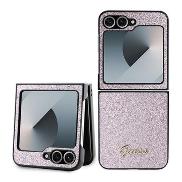 Samsung Galaxy Z Flip6 Guess Glitter Flakes Metal Logo Hybrid-deksel - Rosa