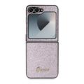 Samsung Galaxy Z Flip6 Guess Glitter Flakes Metal Logo Hybrid-deksel - Rosa