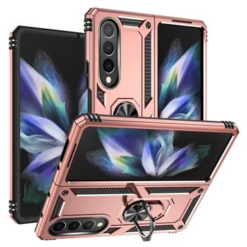 Samsung Galaxy Z Fold4 Hybrid-deksel med Metall Stativ - Roségull