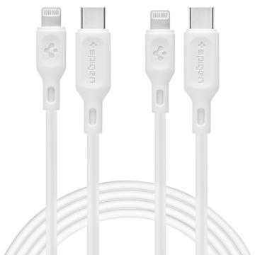 Spigen DuraSync MFi USB-C til Lightning-kabel - 2-pakning, 100cm - Hvit