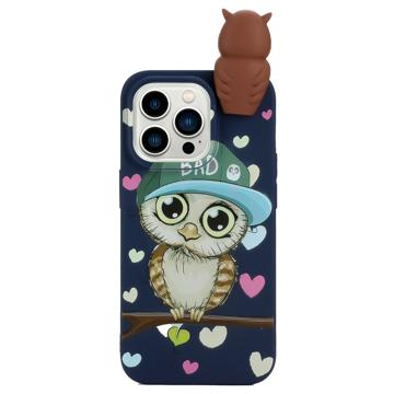 3D Figur Serie iPhone 14 Pro TPU-deksel - Safir / Ugle