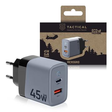 Tactical Microgrid GaN 45W vegglader - PD3.0 USB-C, QC3.0 USB-A - grå