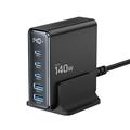 Tech-Protect DC140W GaN 5-porters bordlader med 3x PD USB-C, 2x QC 3.0 USB-A - Svart