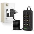 Tech-Protect PC6X6 Strømuttak - 3 USB-A, 3 USB-C, 6 stikkontakter med 200cm kabel - Svart